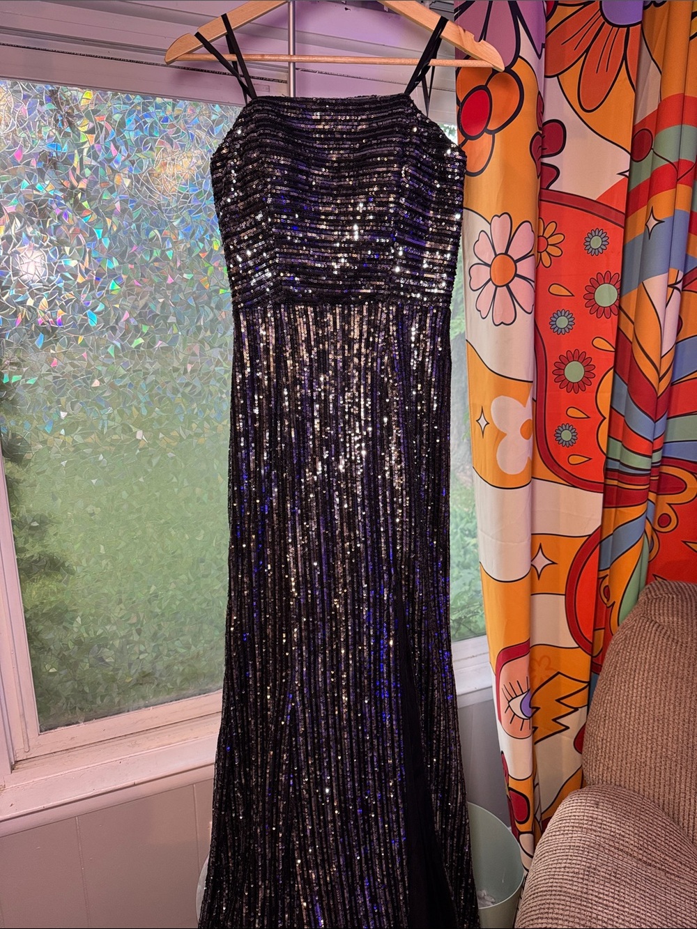 Black Sequin Strapless Evening Dress
